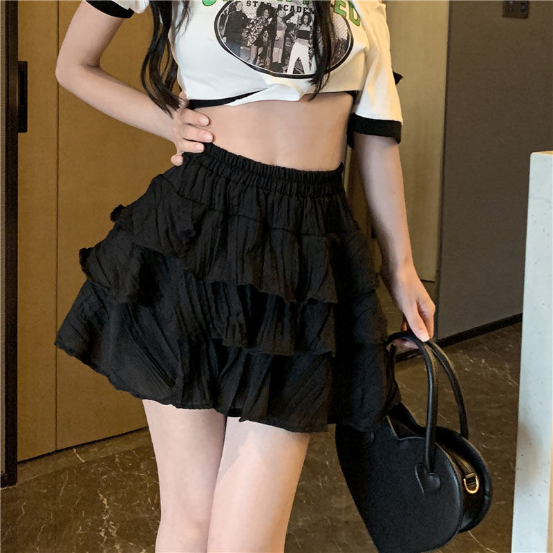 White A-line Half-length Skirt for Women  Spring/Summer New Small Market Pure and Versatile Short Skirt High Waist Slim Cake Skirt