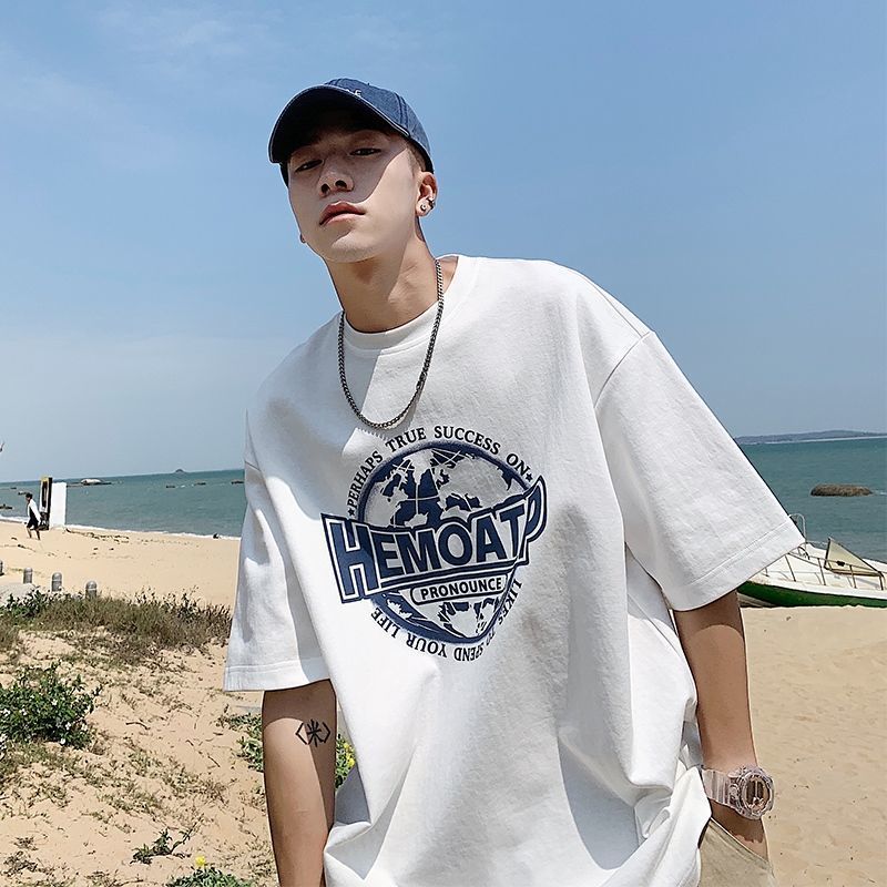 100%純棉短袖t恤男夏季潮牌帥氣ins潮流設計感百搭港風寬鬆半袖