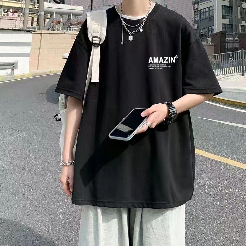 港風短袖男純棉t恤韓版寬鬆2023新款夏季男裝百搭半袖男士上衣潮