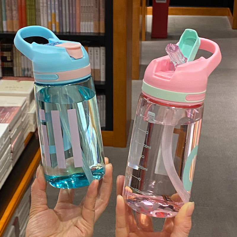 夏季儿童便携吸管水杯学生简约防摔塑料随手杯幼儿园宝宝喝水杯子