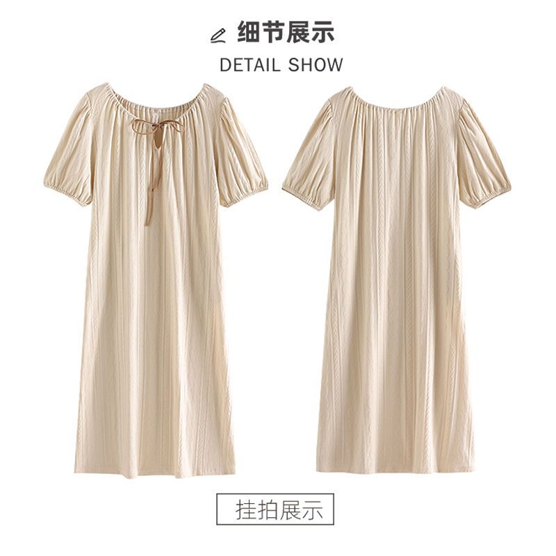 Song Qianya Pure Desire Wind Nightdress Women Summer Thin Section Short-sleeved Pure Cotton Court Long Over-the-Knee Loose Pajamas Women Summer