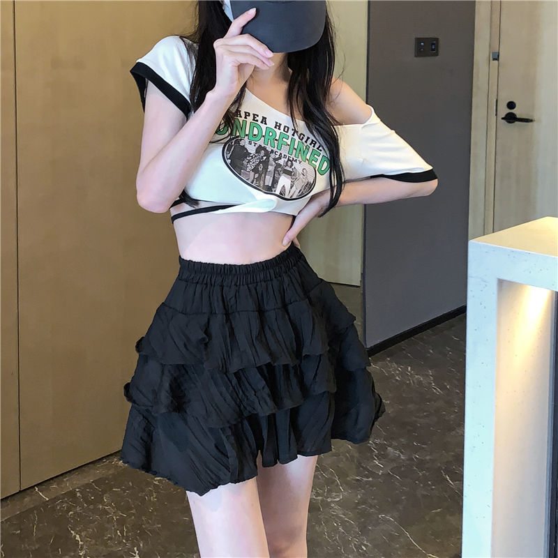 White A-line Half-length Skirt for Women  Spring/Summer New Small Market Pure and Versatile Short Skirt High Waist Slim Cake Skirt