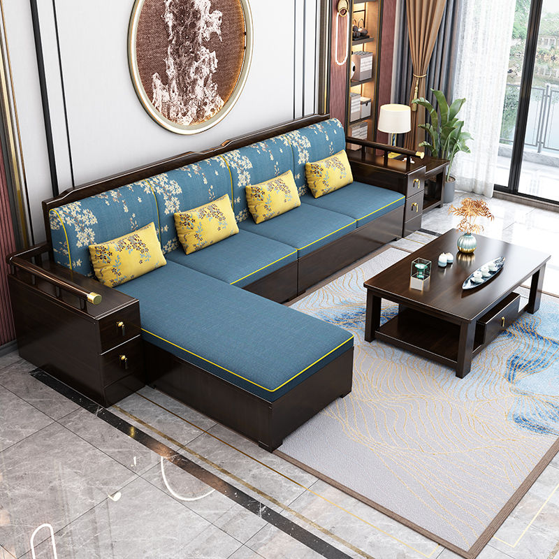 珍乐美新中式全实木沙发组合大户型客厅中式木质冬夏两用古典沙发
