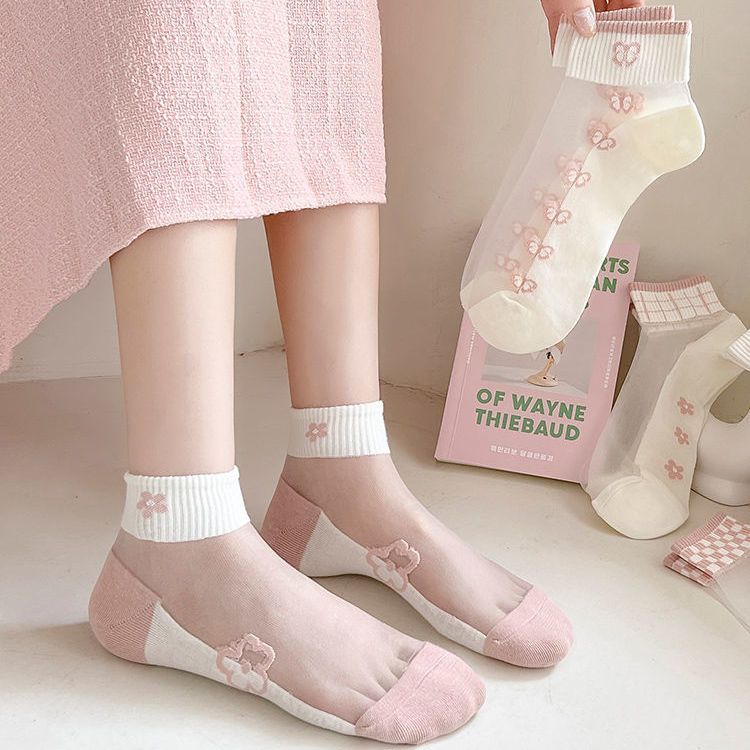 水晶袜子女玻璃丝袜夏季薄款透明纯棉底透气女袜ins潮网红款夏天