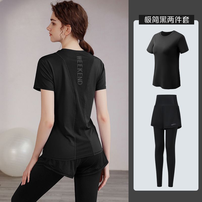 顯瘦大碼瑜伽服女短袖套裝健身服透氣寬鬆運動防紫外線速干訓練服