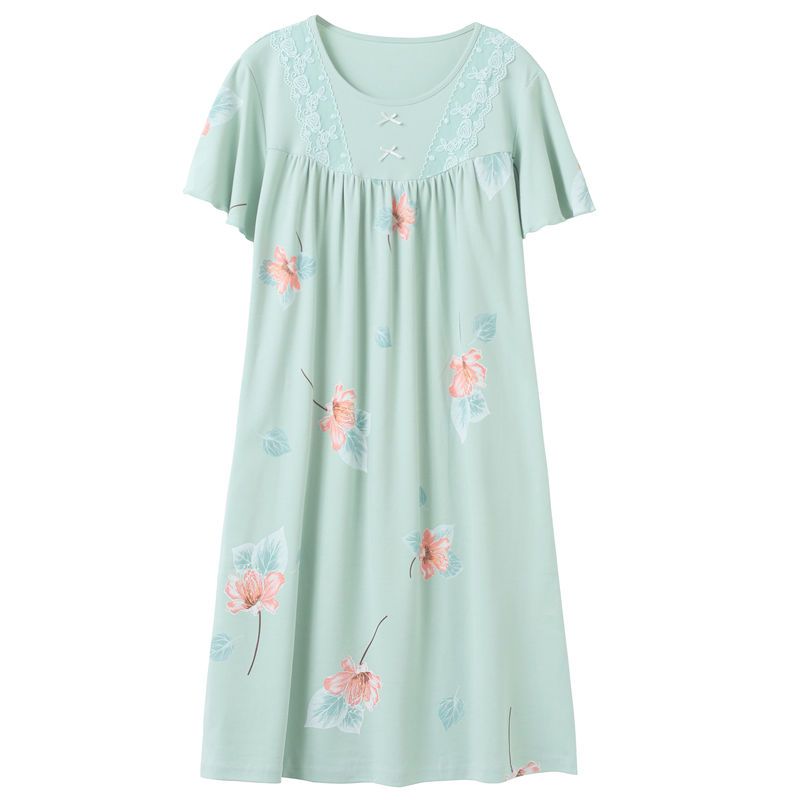 High-end pajamas women's summer 100% modal nightdress women's summer short-sleeved mid-length maternity dress