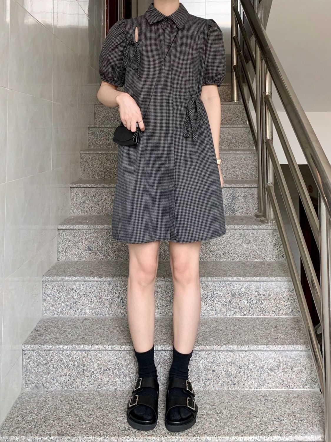 Summer Fashion Retro First Love Gentle Wind Tea Break Chic Little Black Dress Women Puff Sleeves Loose Slim Dress Women