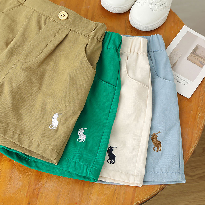 Children's shorts summer  new boys' and girls' embroidered cotton casual pants baby waist button five point pants trend