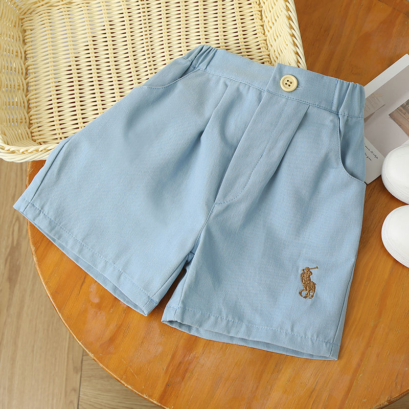Children's shorts summer  new boys' and girls' embroidered cotton casual pants baby waist button five point pants trend