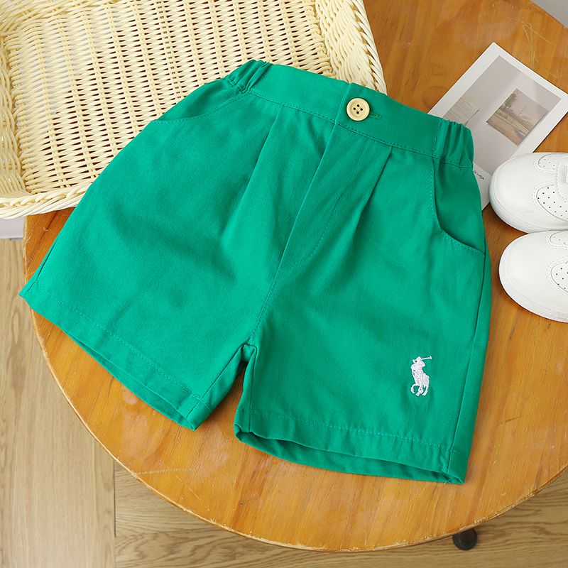 Children's shorts summer  new boys' and girls' embroidered cotton casual pants baby waist button five point pants trend