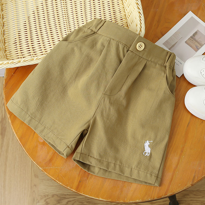 Children's shorts summer  new boys' and girls' embroidered cotton casual pants baby waist button five point pants trend