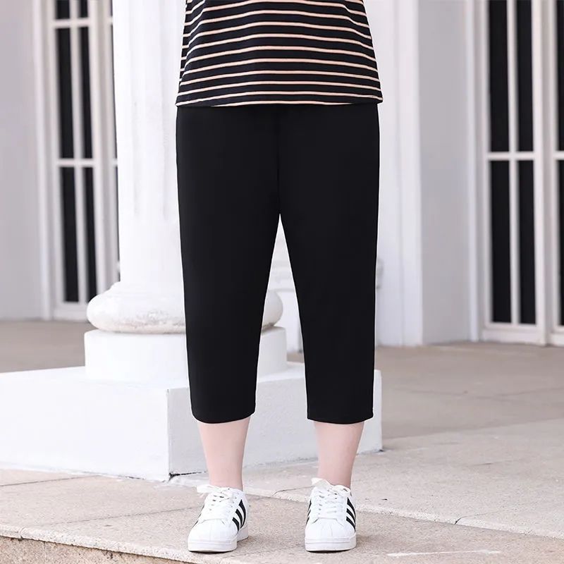 Large size cropped pants fat mm300 catties women's summer elastic waist loose plus fat plus casual pants grandma thin pants