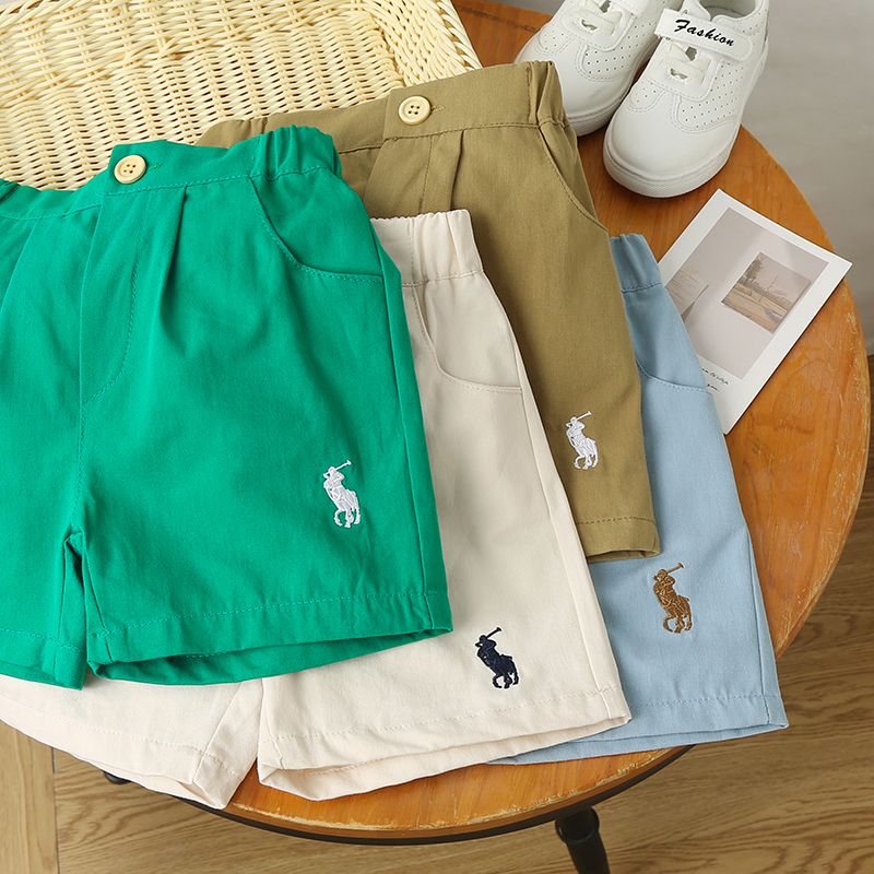 Children's shorts summer  new boys' and girls' embroidered cotton casual pants baby waist button five point pants trend