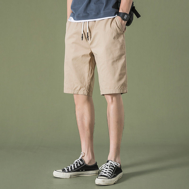 Hong Kong Style Men's shorts summer thin solid color medium pants beach pants wearing loose casual Capris for trendy men