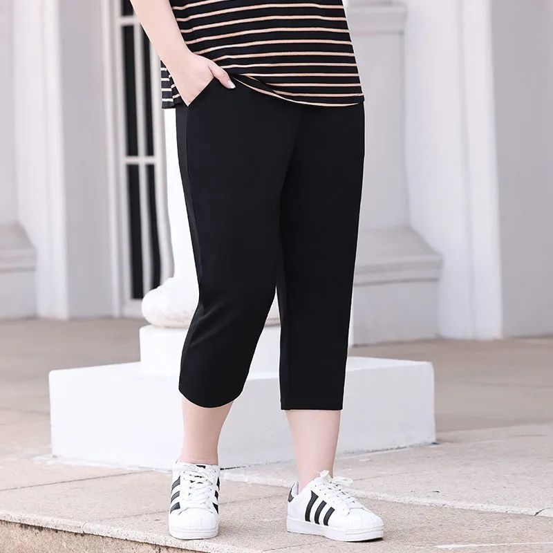 Large size cropped pants fat mm300 catties women's summer elastic waist loose plus fat plus casual pants grandma thin pants