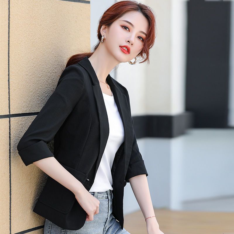 Apricot-colored short small suit jacket women's summer thin section  new small man with three-quarter sleeves casual suit summer style