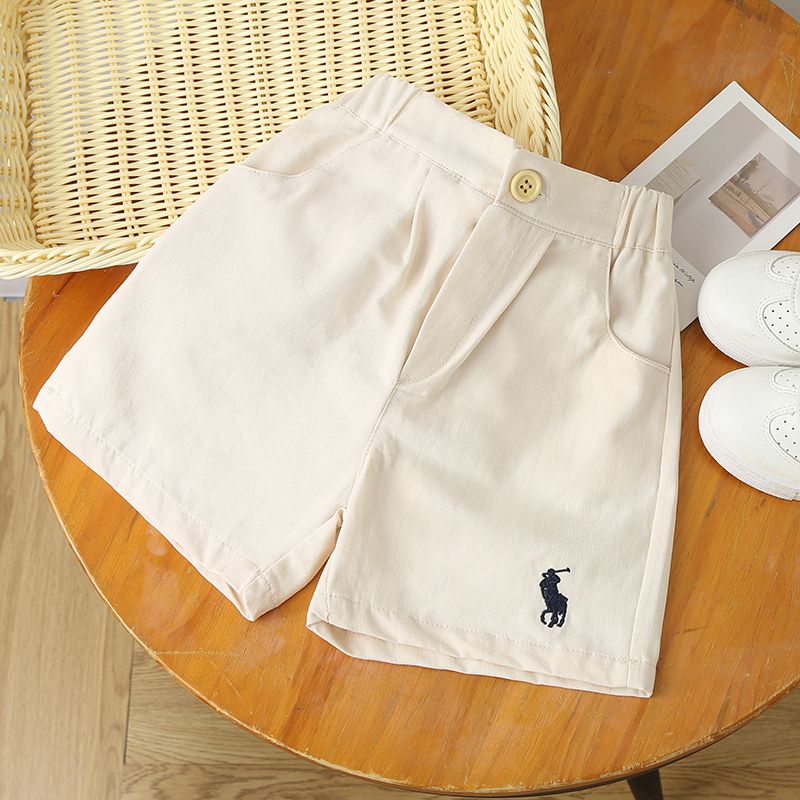 Children's shorts summer  new boys' and girls' embroidered cotton casual pants baby waist button five point pants trend