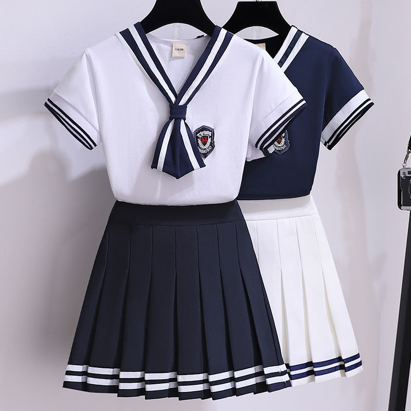 女童学院套装夏装2022新款洋气儿童短袖童装夏季两件套幼儿园校服
