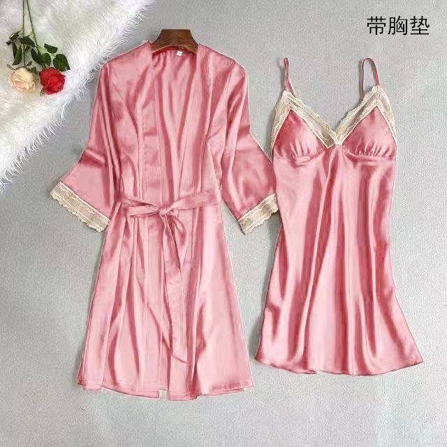 Sexy pajamas women's summer thin section ice silk 2022 new net red explosion style spring and autumn suspender nightdress nightgown set