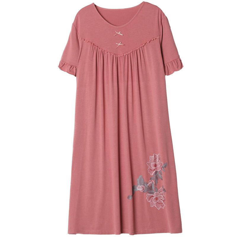 Nanjiren modal cotton nightdress women's summer pure cotton pregnant women mid-length skirt middle-aged and elderly mothers plus size pajamas