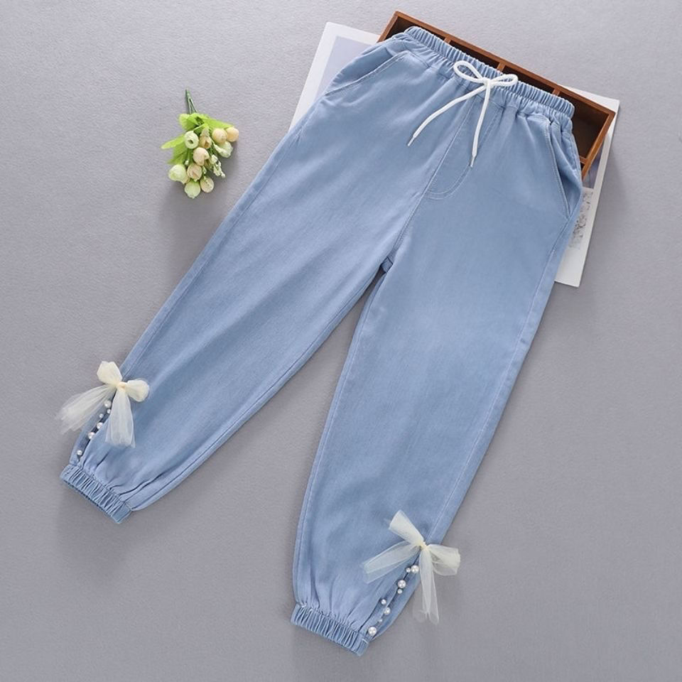 Children's pants summer 2022 new Tencel jeans middle-sized children's exotic embroidered thin Pants Girls' anti mosquito pants