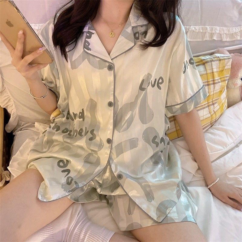 Pajamas women's summer ice silk cool short-sleeved thin section sweet Korean ins style high-value simulation silk suit summer