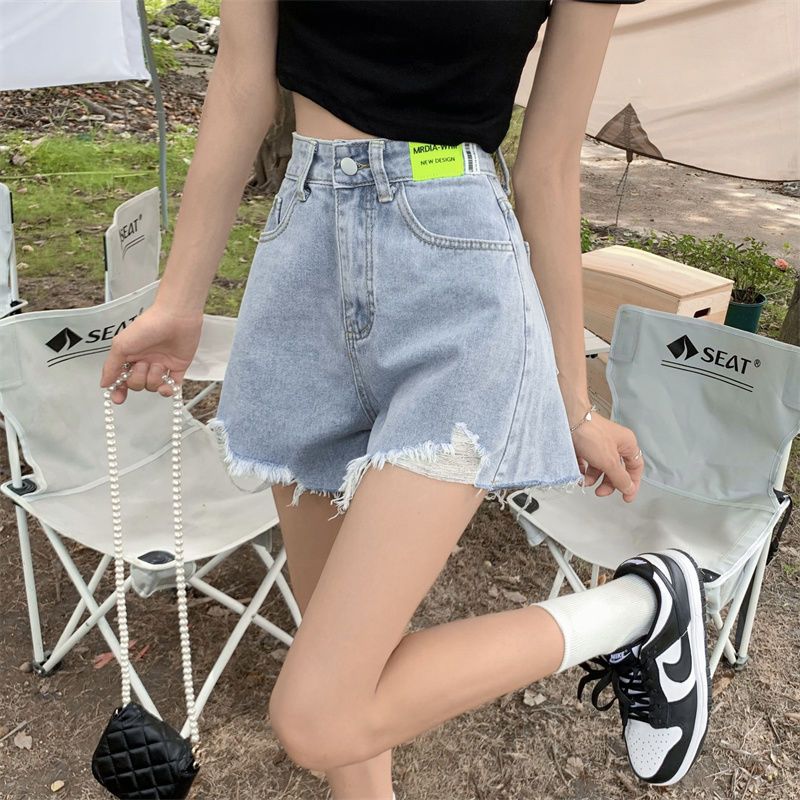 設計感小眾毛邊牛仔短褲女年新款夏季小個子高腰闊腿熱褲子潮