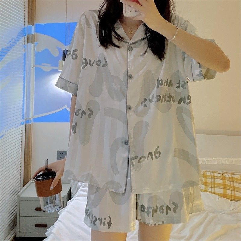 Pajamas women's summer ice silk cool short-sleeved thin section sweet Korean ins style high-value simulation silk suit summer
