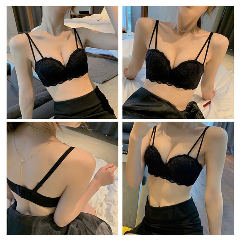 Small breasts push-up tube top women's underwear sexy lace without steel ring to receive breasts anti-sagging large bra set