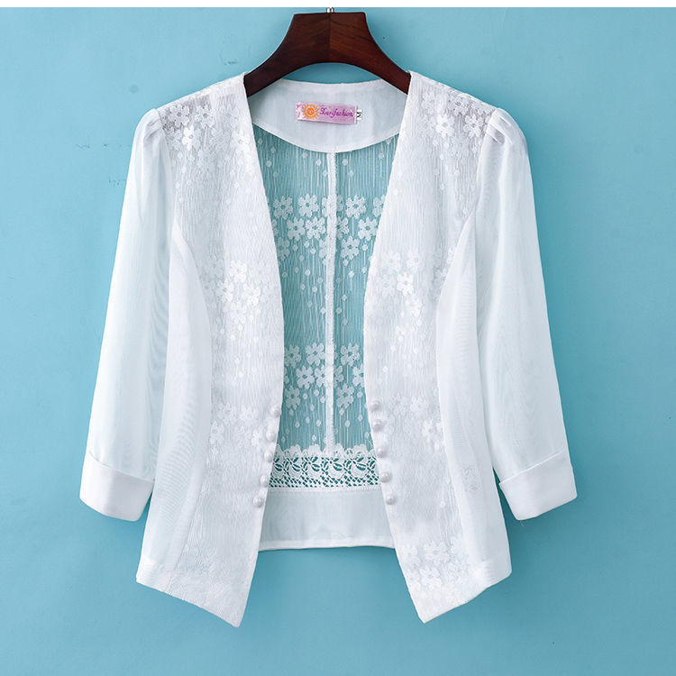 Lace small suit cheongsam shawl women's outerwear thin section air-conditioning jacket summer cardigan mesh gauze sunscreen clothing suit trendy