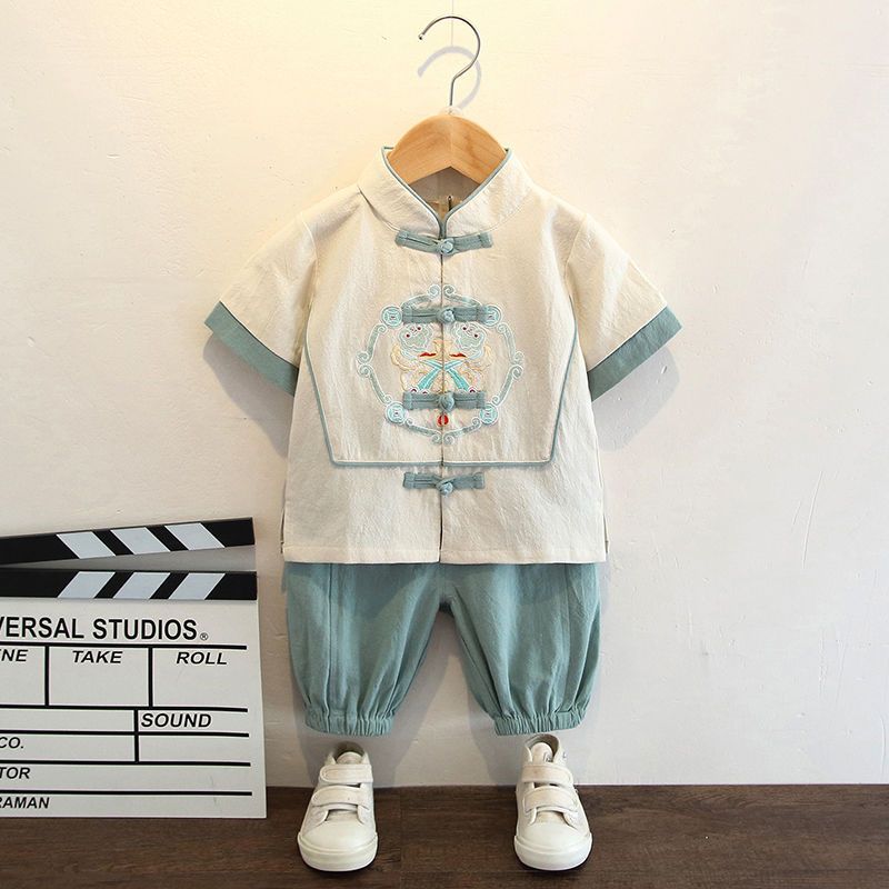 男童漢服夏季套裝短袖薄款夏裝兒童中國風六一表演服國學古裝唐裝