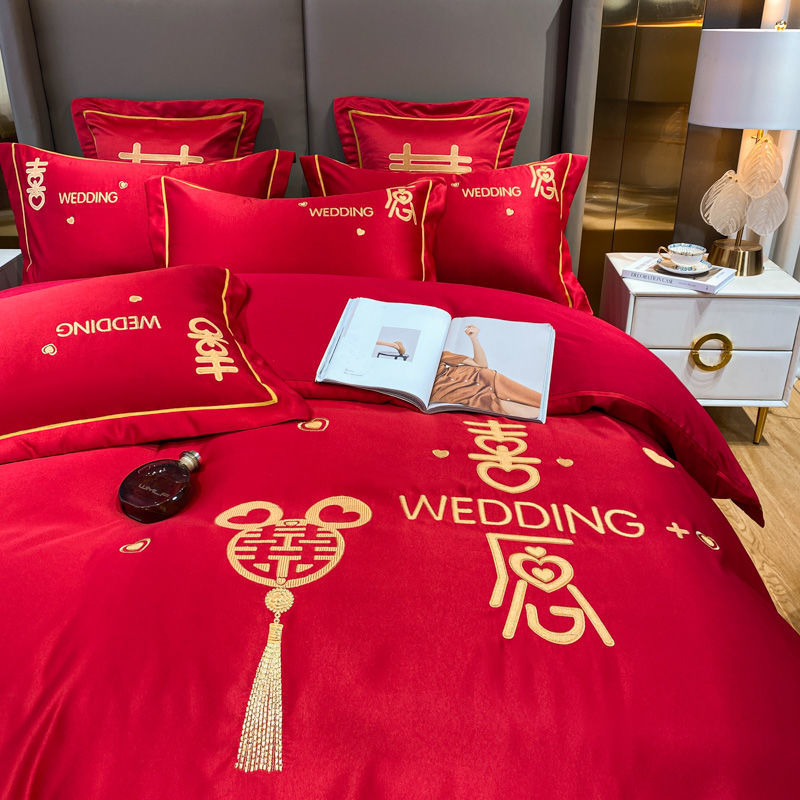 165635-婚庆四件套大红色刺绣新婚床单高档婚礼婚房被套喜被结婚床上用品-详情图