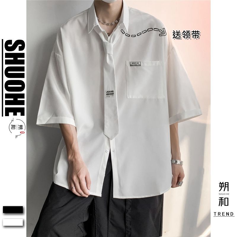 DK college style short-sleeved shirt men's summer design high-end niche shirt chic Hong Kong flavor top loose couple