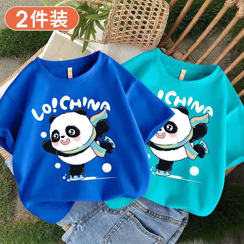 100% cotton children's summer short-sleeved T-shirt tops boys and girls bottoming shirt foreign style thin section children's half-sleeved
