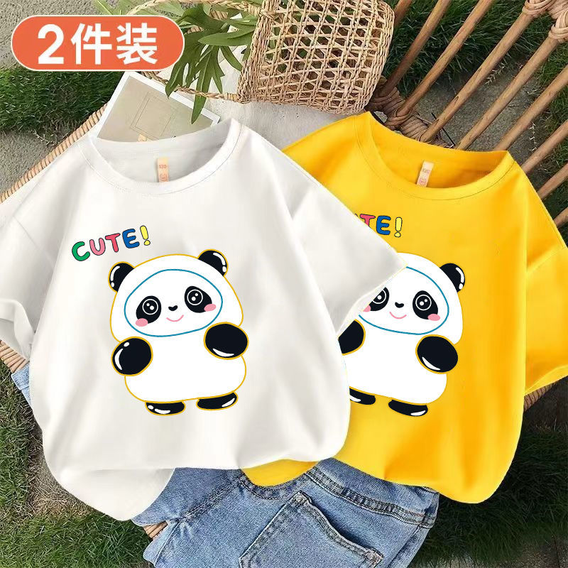 100% cotton children's summer short-sleeved T-shirt tops boys and girls bottoming shirt foreign style thin section children's half-sleeved
