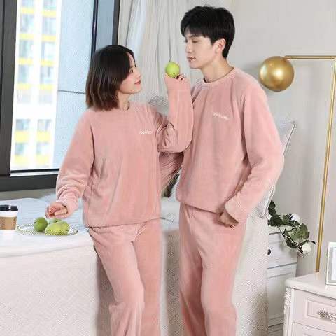 Single/set pajamas women's winter coral fleece thickened plus velvet warm loose casual warm pants home service set