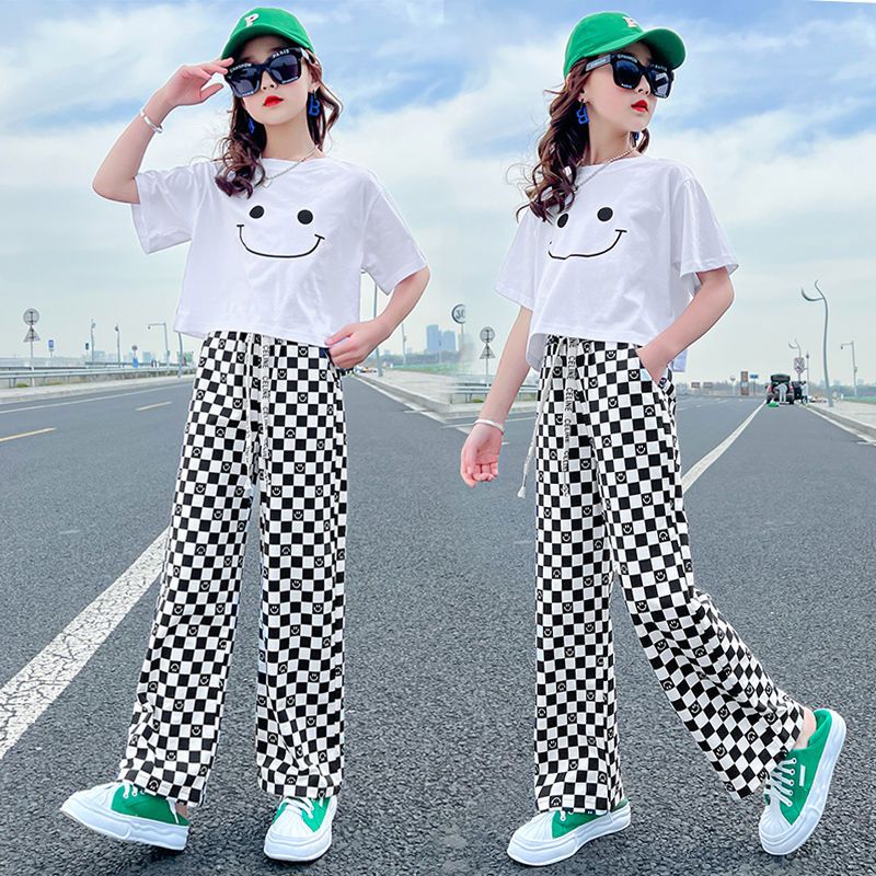 女童夏裝套裝闊腿褲2023新款女孩大童時尚洋氣夏季衣服兒童兩件套