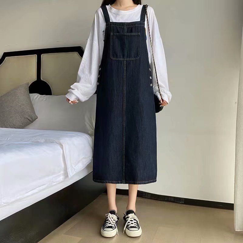 牛仔背帶連衣裙女2023年春季新款吊帶裙奶甜韓版寬鬆小個子長裙子