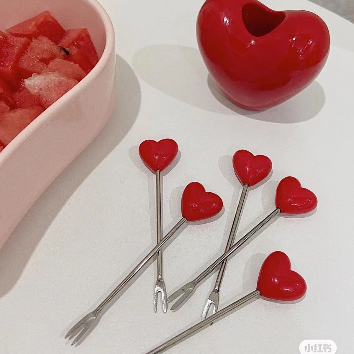 ins little red book home creative love stainless steel fruit fork net red popular high-value cute fruit sign