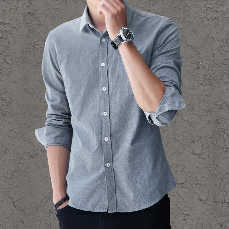 Summer thin denim shirt men's long-sleeved Korean style trendy handsome all-match casual 2022 shirt men's spring clothes inch