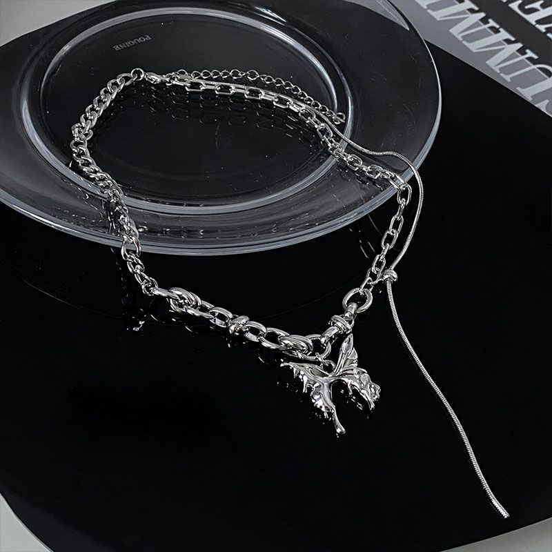 Chain Stitching Butterfly Pendant Necklace Women's Summer 2022 New Niche High-end Personalized Clavicle Chain Accessories