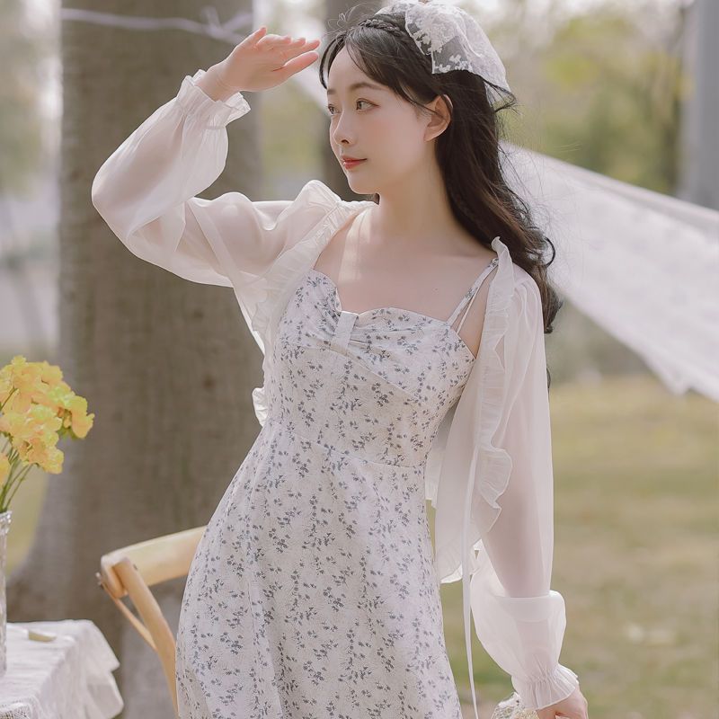 配吊帶裙子披肩冰絲防曬衣開衫女夏季超仙罩衫外搭甜美上衣小外套
