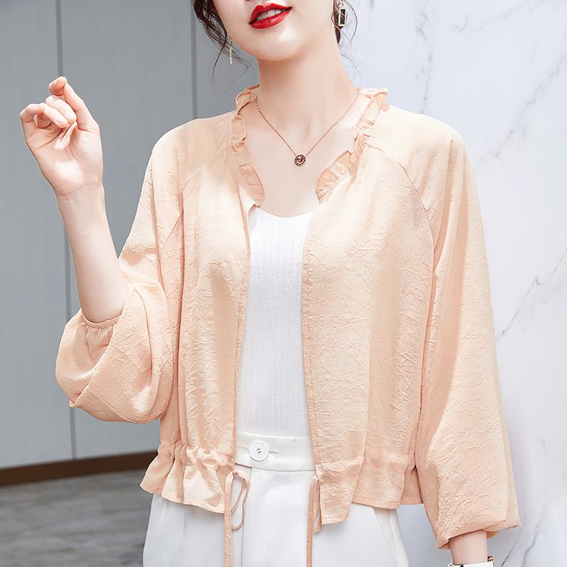 Sun protection clothing for women to wear outside  new style ice silk sun protection with suspenders small cardigan short chiffon shawl top blouse