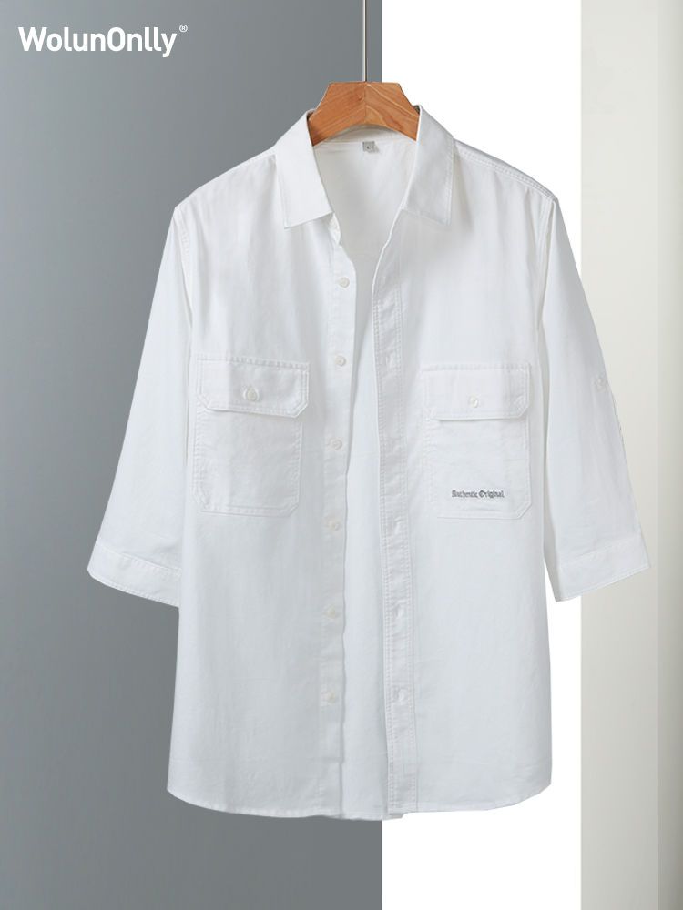短袖衬衫男士轻熟风设计感小众夏季七分潮流休闲半袖薄款衬衣套装
