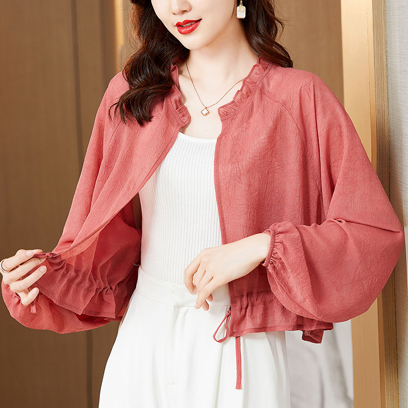 Sun protection clothing for women to wear outside  new style ice silk sun protection with suspenders small cardigan short chiffon shawl top blouse