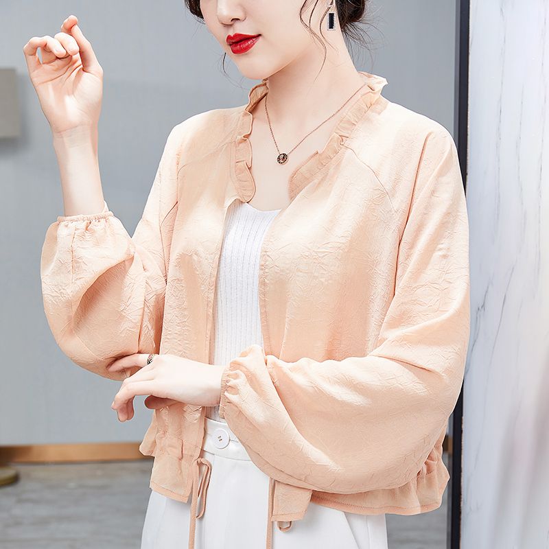 Sun protection clothing for women to wear outside  new style ice silk sun protection with suspenders small cardigan short chiffon shawl top blouse