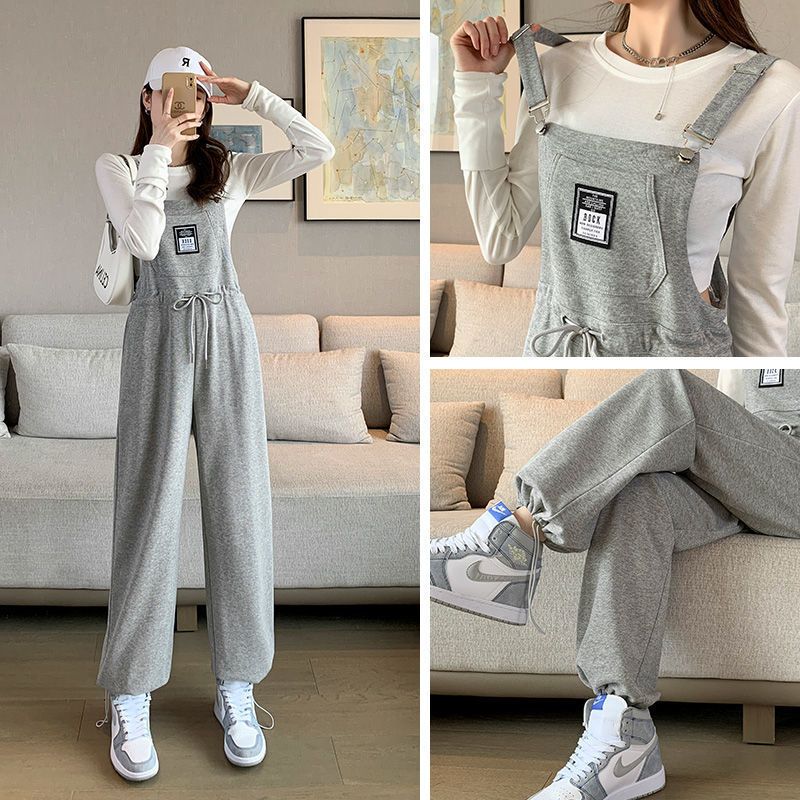 2022 new overalls women's fashion spring and autumn sweatpants, small Korean version, loose and thin, age-reducing, leggings, straight