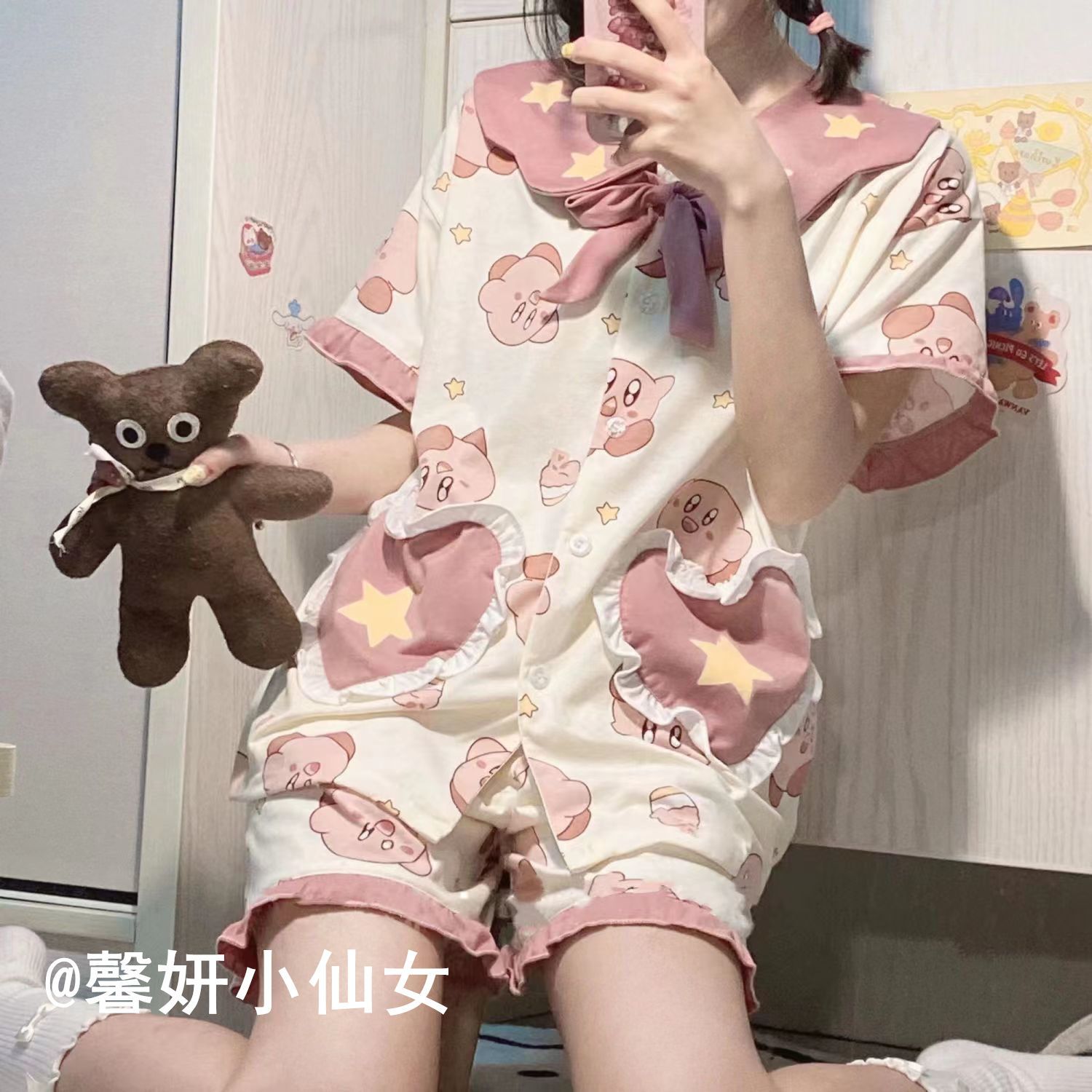 Ins new Star Kirby summer pajamas girls cute short-sleeved shorts cartoon students can wear home clothes