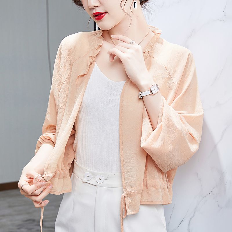 Sun protection clothing for women to wear outside  new style ice silk sun protection with suspenders small cardigan short chiffon shawl top blouse