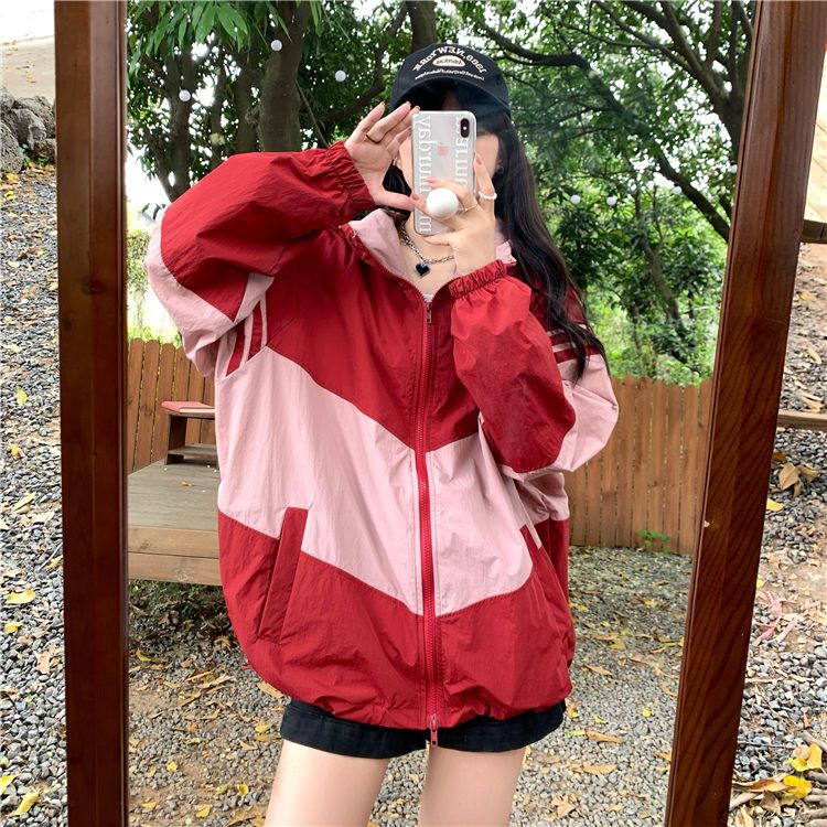 Contrast color hooded sun protection jacket for women, summer versatile loose lazy style casual thin jacket  new trend